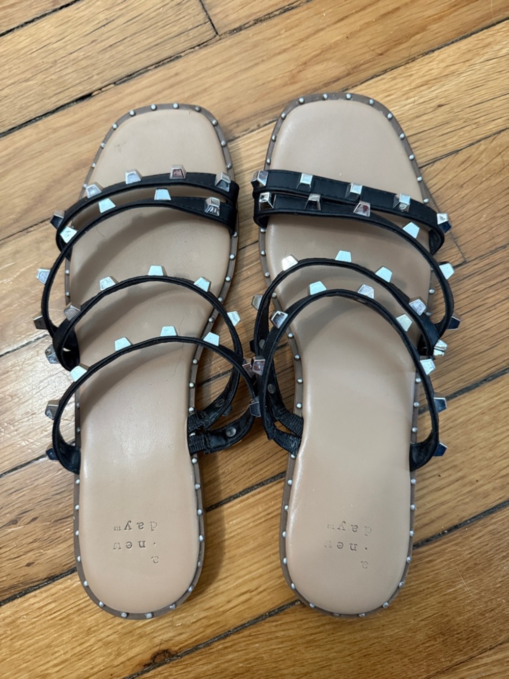 a new day Black Studded Multi-Strap Slide Sandals